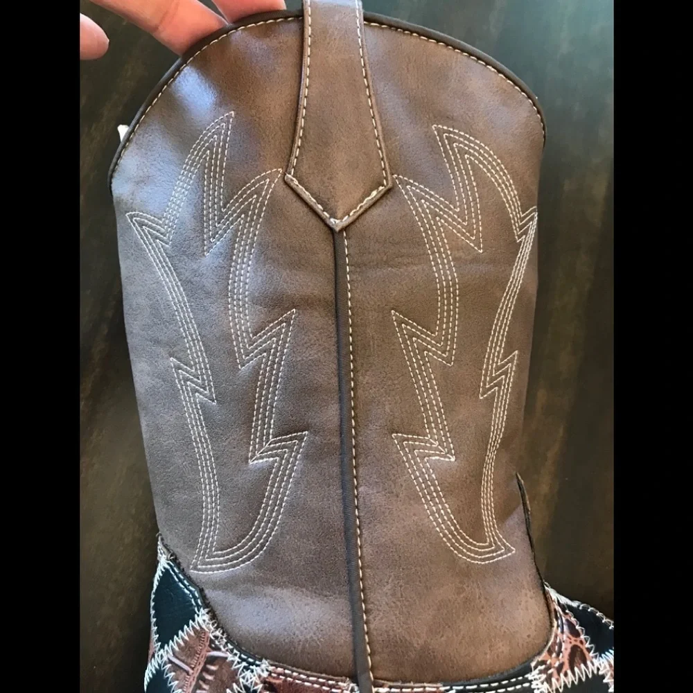 NEW Double Barrel Patchwork Boots with Square Toe